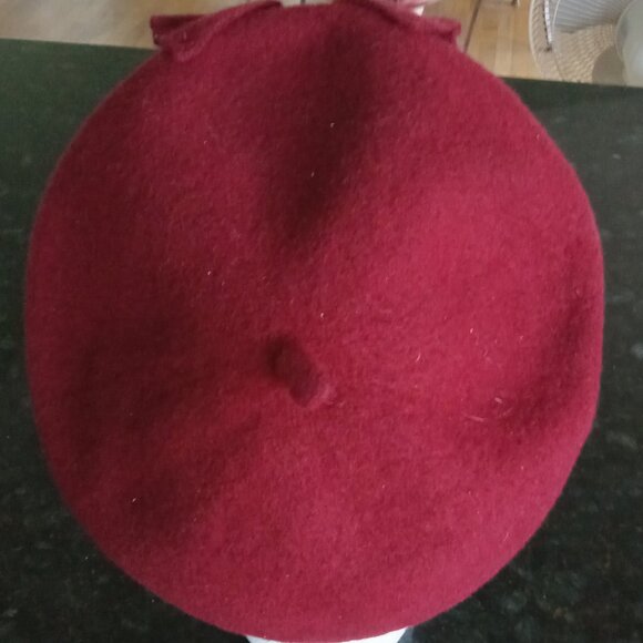 Heavy 100% WOOL Burgundy Beret w/Bow & Magenta Knit Band - Picture 3 of 5